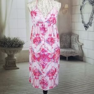 CAD Gauzy Floral Halter Dress Pink White